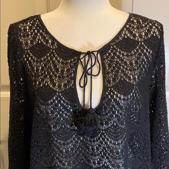 Mud Pie Other - mudpie black crocheted coverup size L